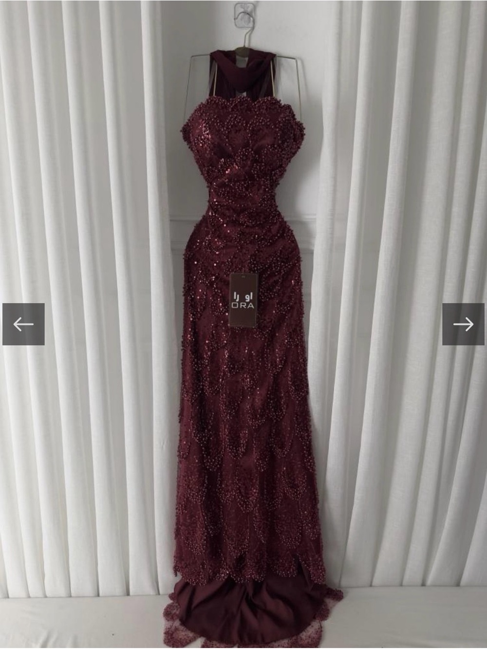Burgundy Sequin & Beaded Evening Gown (Arab Wedding Guest Dress)
